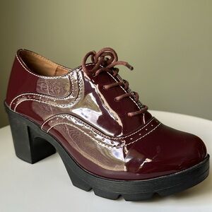 DADAWEN Women's Lace-up Platform Oxfords Mid Block Heel Brogue Shoe Patent *Read